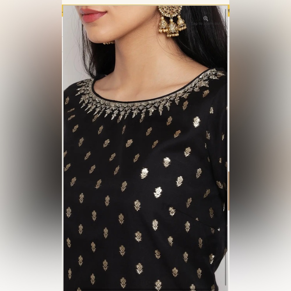 Indian / Pakistan Black Metallic Kurta Garara Suit - Picture 6 of 7
